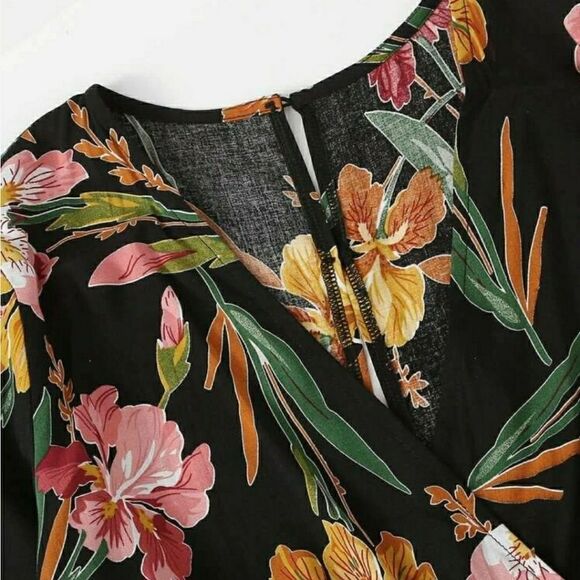 Plus Floral Print Blouse With Pants - Picture 4 of 8